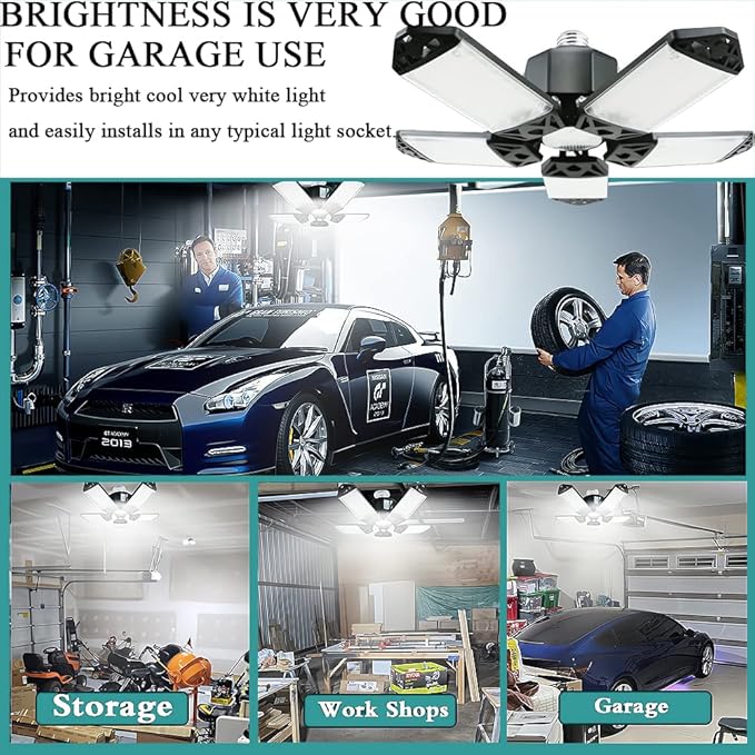 160W LED Garage Light 4Pack, 16000 Lumen Ceiling Lights with 5+1 Adjustable Panels, 6500K Daylight Light Bulb Fixture LED Lights for Garage, Workshop (New 160W 4Pack)