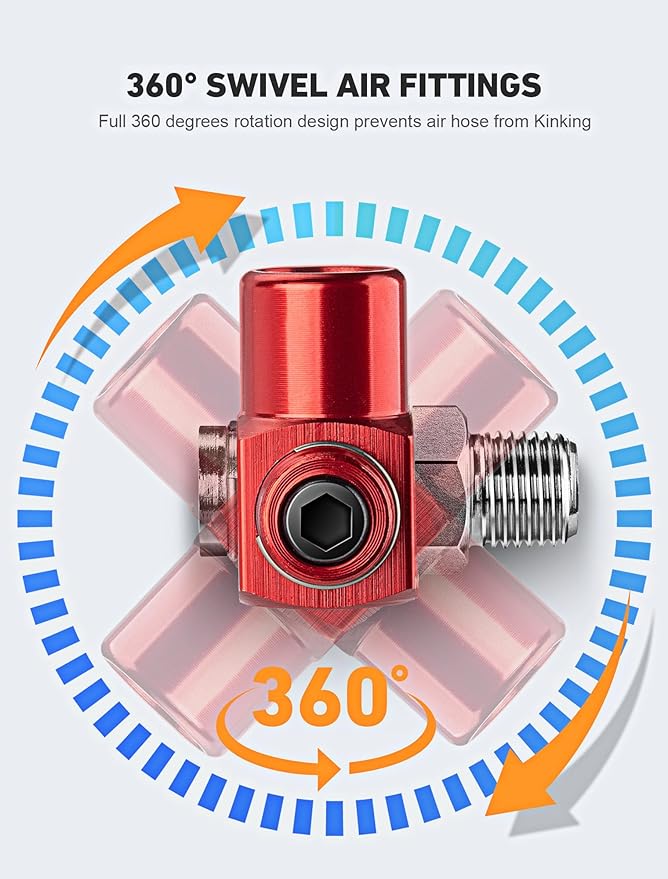 2-Packs 1/4" NPT 360 Degree Swivel Air Hose Fittings, No Leakage Air Hose Connector with 1/4 Inch MNPT Quick Connect, Swivel Air Fittings for Air Hose Air Compressor Attachments