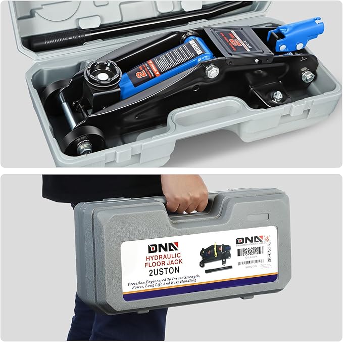 DNA MOTORING Low Profile Hydraulic Trolley Service/Floor Jack, 2 Ton (4000 lbs) Capacity, Lifting Range 5.1"-13", Blue, TOOLS-00474