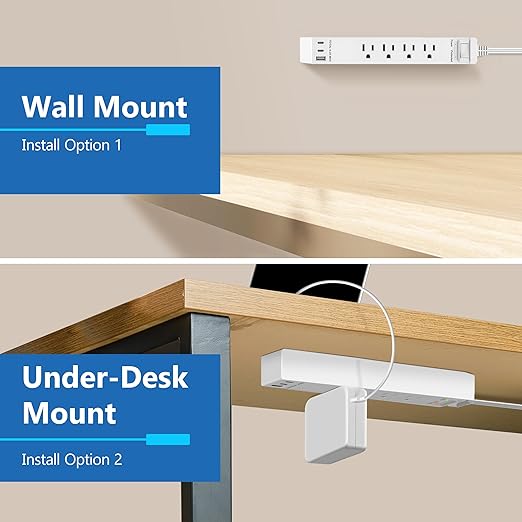 LIDER Surge Protected Outlet Extender, 4-Outlet Power Strip, 21W USB Type-A, and 2 USB Type-C Port, Ultra-Thin Wall Plate Plug with Cord Extender, Flat-Face, Slim Design, 5ft Cord, 720 Joules, White