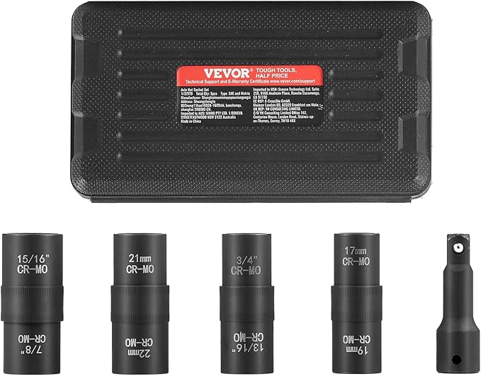 VEVOR Lug Nut Impact Socket Set - 4 Lug Nut Sizes 1/2 inch Drive Metric and SAE 6-Point Flip Socket CR-MO Steel Wheel Socket Set with Storage Case and Extension Bar for Auto Repair