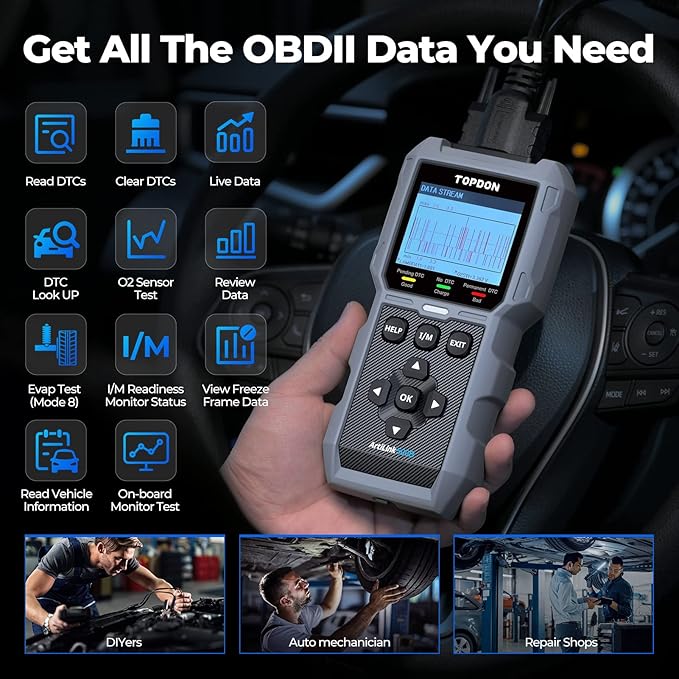 TOPDON AL500B OBD2 Scanner Battery Tester 2 in 1 Code Reader, Full OBDII Diagnosis, 12V Battery Tests & 12V/24V Cranking Tests, Charging Tests, Scan Tool, Car Diagnostic Tool for All OBDII Cars