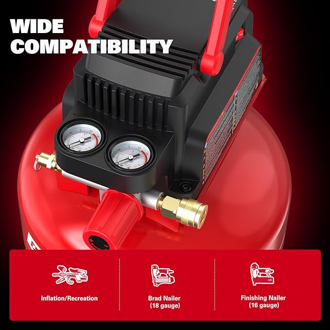 Air Compressor 3 Gallon Portable Pancake Tank Oil-free, 110 PSI MAX Pressure and 1/3 HP for Car and Bike Tires, Nail Gun, and Pneumatic Tools, Garage, Shop or Mechanic Accessories