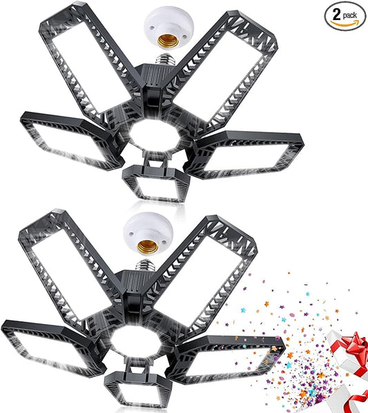 LED Garage Lights - 160W 16000LM 6500K Garage Lights Garage LED Lights Screw in with 5+1 Deformable Panels, Garage Lights Ceiling LED for Garage, Workshop, Basement Support E26/E27 (2)