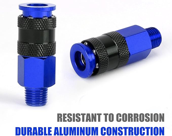 Air Hose Fittings, 6 Pieces AMT Universal Air Couplers with 1/4" NPT Male Threads, Blue