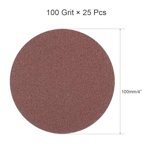 uxcell 25Pcs 4 Inch Hook and Loop Sanding Disc 100 Grits Flocking Sandpaper for Random Orbit Sander Brown