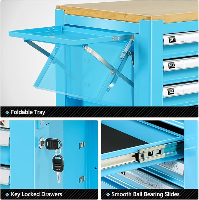 DNA MOTORING 30" W X 37" H X 18" D Large Capacity 4-Drawer Chest Rolling Tool Cart Locking Swivel Cabinet with Keys, Blue, TOOLS-00484