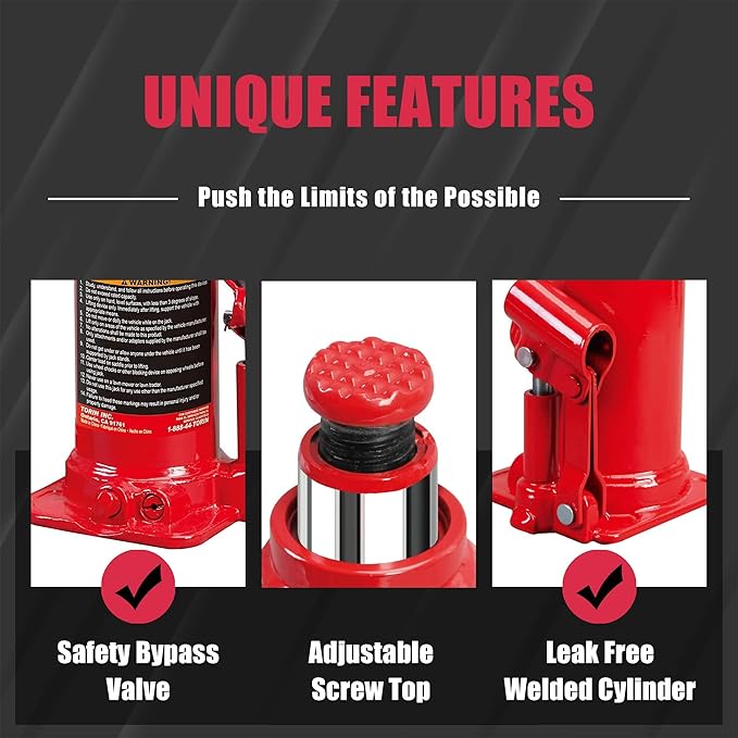 BIG RED Hydraulic Welded Bottle Jack with Carrying Case for car or Industry Support, 6 Ton (12,000 lb) Capacity, Red