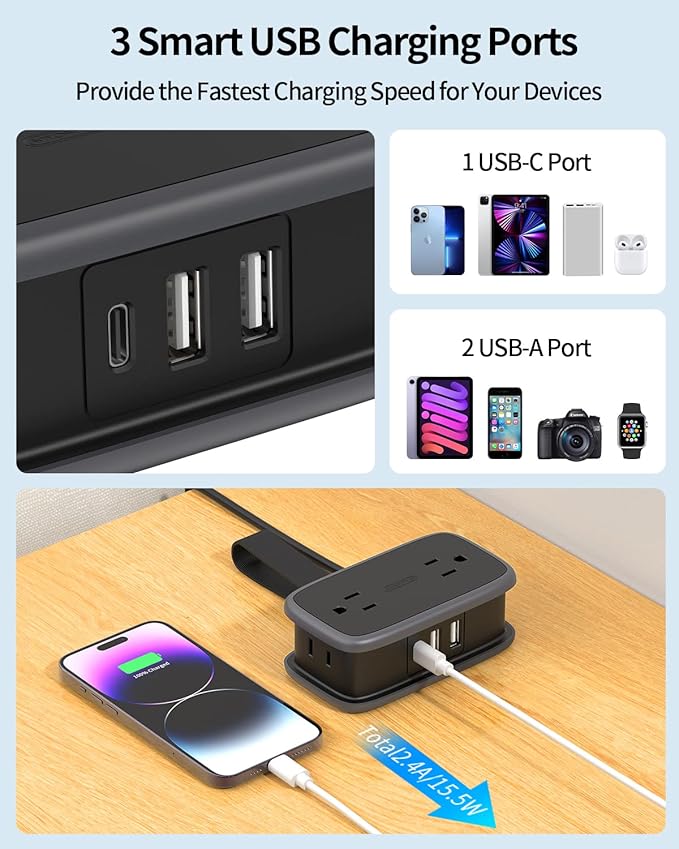 2 Pack Travel Power Strip with USB C Port, NTONPOWER Flat Plug Extension Cord with 4 Outlets 3 USB (1 USB C) for Cruise Ship, 4ft Wrapped Short Extension Cord for Home Hotel Travel Essentials