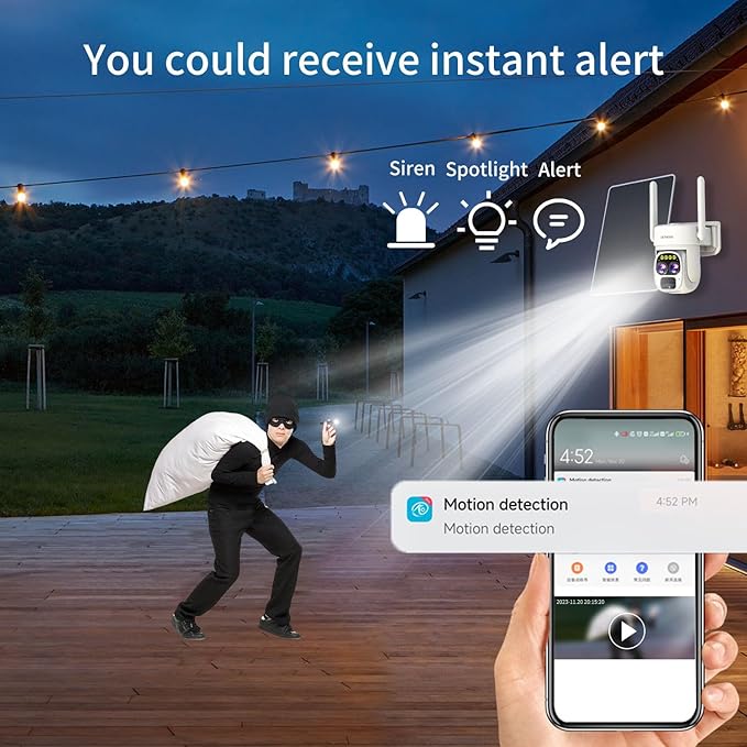Cameras for Home Security Wireless Outdoor Solar,Alexa Security Camera Outside,360 PTZ Outside WiFi Camera Dual Lens 10x Zoom,Night Vision,2K,Water Proof, No Month Fee