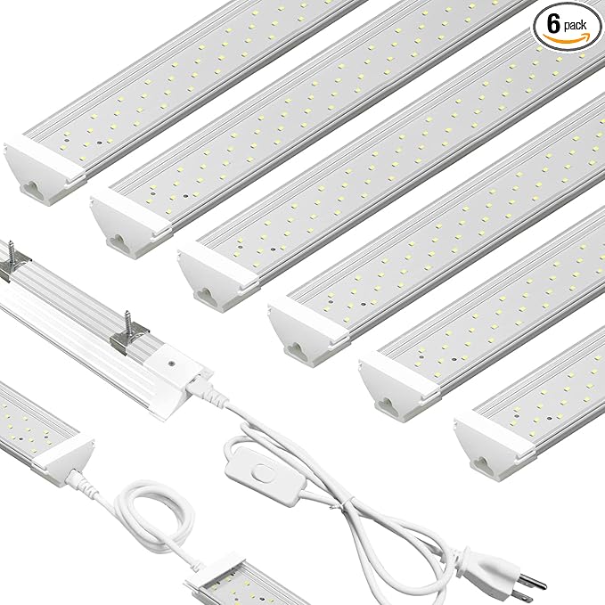SZHLUX 6 Pack LED Shop Light 2FT 30W, 4350LM, 5000K, Utility Shop Light for Garage, Linkable Daylight White Shop Lights, High Output Garage Light, Ceiling Light Fixture, LED Tube Light
