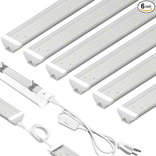 SZHLUX 6 Pack LED Shop Light 2FT 30W, 4350LM, 5000K, Utility Shop Light for Garage, Linkable Daylight White Shop Lights, High Output Garage Light, Ceiling Light Fixture, LED Tube Light
