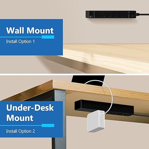LIDER Outlet Extender with 4 Receptacles, USB Type-A and 2 USB Type-C, Ultra-Thin Flat-Plug with Cord Extender, 4-Outlet Power Strip, Slim Angled Design, Surge Protector, 720 Joules, 5ft Cord, Black
