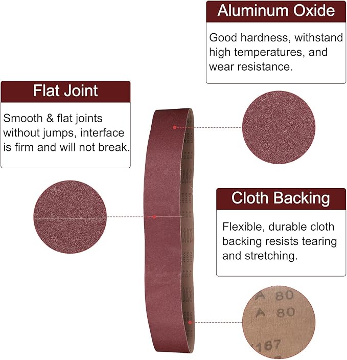uxcell 10pcs 6" x 89" Sanding Belts 80 Grits Aluminum Oxide Abrasive Belt Sander Paper Sanding Papers for Metal Wood Grinding Polishing, Reddish Brown