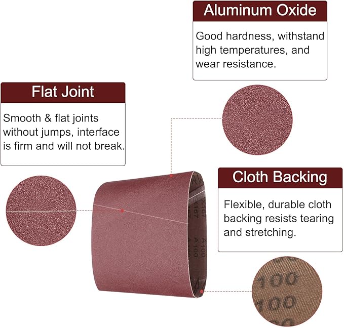 uxcell 2pcs 8" x 19" Sanding Belts 100 Grits Aluminum Oxide Abrasive Belt Sander Paper Sanding Papers for Metal Wood Grinding Polishing, Reddish Brown