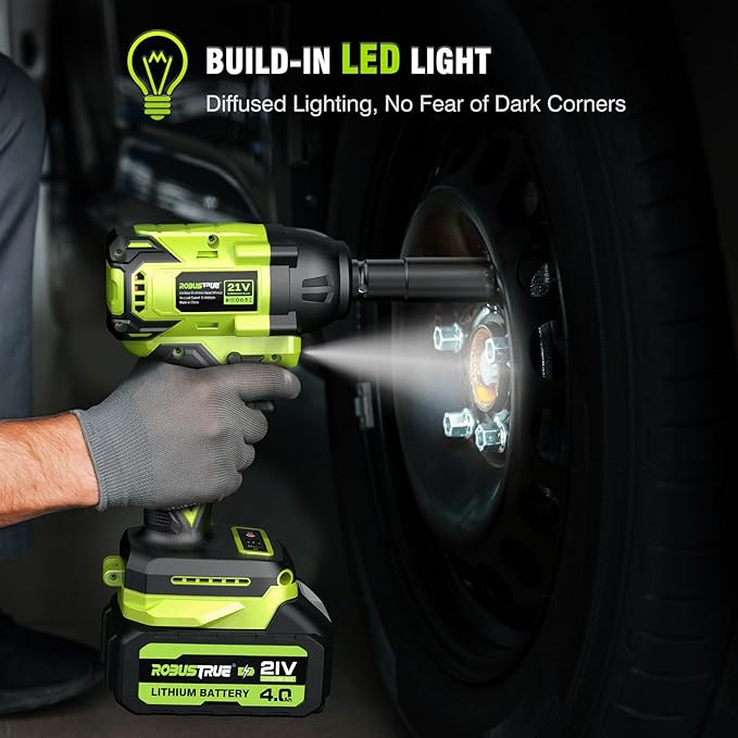 Cordless Impact Wrench, 406Ft-lbs (550N.m) Brushless 1/2 inch Impact Wrench, 2800RPM High Torque Impact Gun, 2x 4.0Ah Battery, Charger, 4 Sockets, Electric Impact Wrench for Car Home