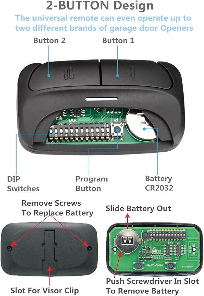 Universal Garage Door Opener Remote for Chamberlain/Liftmaster/Genie/Linear/Overhead Door/Stanley/Multicode,/Sears Craftsman, Replacement for 371LM 373LM 971LM 973LM 893MAX 375LM 375UT 3089, Clicker