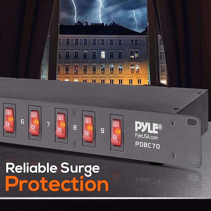 Pyle 15 Amp Power Supply Control Unit, 9 Outlets, Rack Mountable Heavy Duty Power Strip with AC Noise Filter - Power Saving Power Supply for Equipment Control - 1U Steel Chassis, 6ft Cord