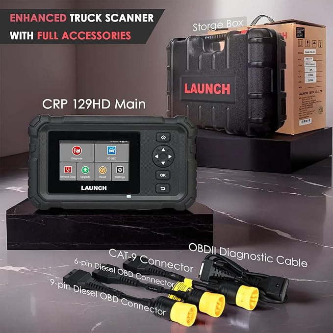 LAUNCH CRP129 HD Heavy Duty Truck Scanner with DPF Regen Injector Cutoff, Full System Diesel Diagnostic Scan Tool for Cummins Caterpillar Pickup Tractor & More Commercial Vehicle Semi-Trucks