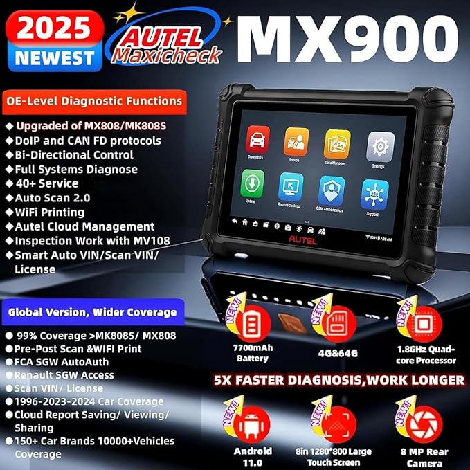 Autel Scanner Maxicheck MX900 OBD2 Scanner Tool Upgrade of MaxiCom MK808 PRO MX808S MK808 MK808BT DS808 MP808S 40 + Services bidirectional scan Tool All System Diagnostic 10000+ Vehicles DoIP CAN FD