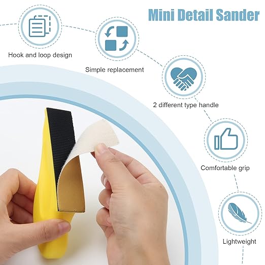 2+70 Pcs Mini Detail Sander, Finger Sanders for Wood Micro Sander for Detail Work Finger Sander for Crafts Small Projects, Include 40 60 80 120 150 220 400 Grit Sandpaper