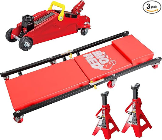 BIG RED T82040 Torin Hydraulic Trolley Floor Service/Floor Combo with 2 Jack Stands and Rolling Garage/Shop Creeper, 2 Ton (4,000 lb) Capacity, Red