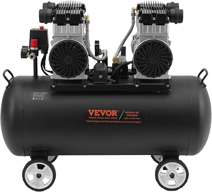 VEVOR Air Compressor, 20 Gallon Steel Tank, 4HP 10.6 CFM@90 PSI Oil Free Air Compressor & Max. 125PSI Pressure, 78dB Ultra Quiet Compressor for Auto Repair, Tire Inflation, Spray Painting (220V 60Hz)