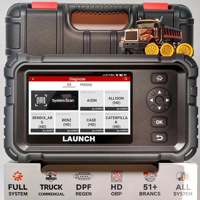 LAUNCH CRP129 HD Heavy Duty Truck Scanner with DPF Regen Injector Cutoff, Full System Diesel Diagnostic Scan Tool for Cummins Caterpillar Pickup Tractor & More Commercial Vehicle Semi-Trucks