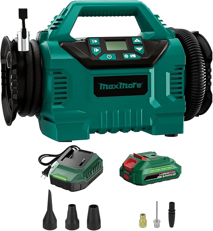 Cordless Tire Inflator Compatible with Makita 18V Battery, 160 PSI Portable High Pressure Air Compressor with 1 X 18V 2.0Ah Battery & Fast-Charging Charger, Digital Gauge, Auto Shut Off, LED Light