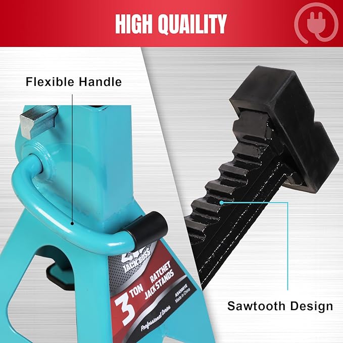 Jack Stands, 3 Ton (6600 LBs) Adjustable Ratchet Car Lifting Jack Stand with Dual Secure Pins, Insulated Rubber Saddle & Foot Pads for Electric Vehicles, Automotive Mortorcycles, 2 Pack