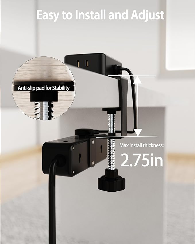 Dual Layer Desk Clamp Power Strip, Desktop Edge Mount Charging Station with 13 Outlets 4 USB Ports (2 USB C), Under Desk Surge Protector(1700 Joules), 10 Ft Extension Cord for Office Home