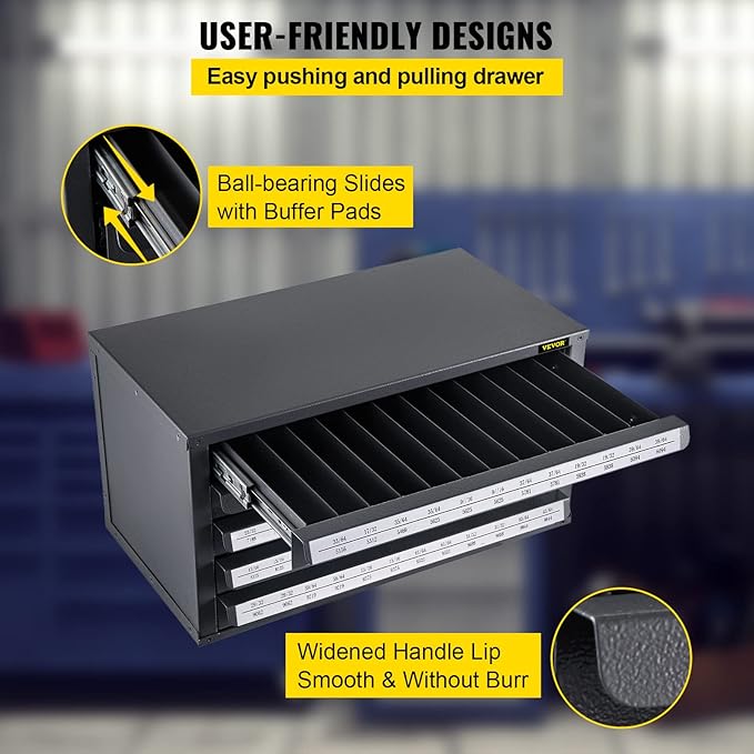 VEVOR Drill Bit Dispenser Cabinet, Five-Drawer Drill Bit Dispenser, 1/2" Reduced Shank Drill Bit Organizer Cabinet, Drill Dispenser Organizer Cabinet for Sizes 33/64" to 63/64" in 1/64" Increments
