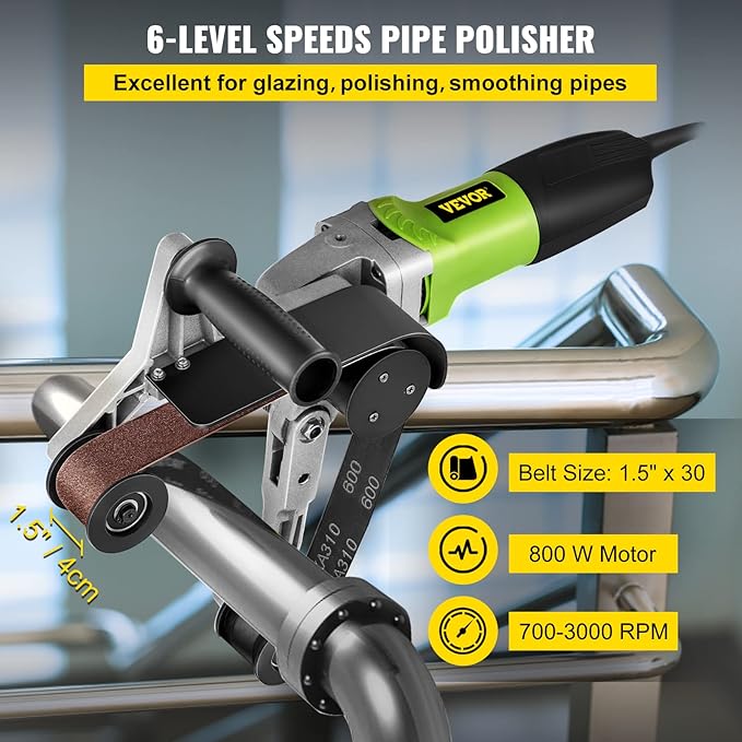Mophorn Belt Sander 800W 220V Pipe Belt Sander 700-3000 U/Min Tube Belt Sander Polisher Variable Speeds Without Water