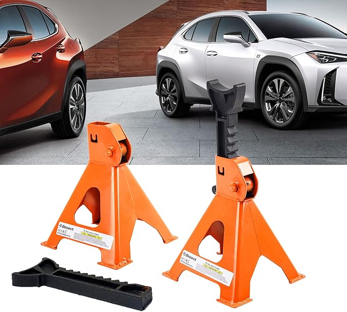 Donext Jack Stands 3 Ton (6,500 lb) Capacity Steel, 1 Pair Orange Lifting Stand Adjustable Jack Stands