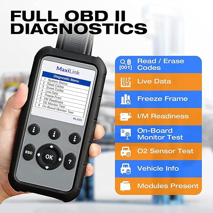 Autel OBD2 Scanner Diagnostic Code Reader ML629 - ABS/SRS/Engine/Transmission MaxiLink 629 Car Diagnostic Tool DTC Lookup AutoVIN Mechanic Car OBDii for Vehicle Engine/Transmission/AirBag/Brake System