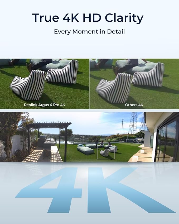 REOLINK Argus 4 Pro, 4K Solar Security Cameras Wireless Outdoor, 8MP for Home Security, ColorX Night Vision, 180° No Blindspots, 5G/2.4GHz WiFi 6, AI Detection, No Monthly Fee, Home Hub Compatible