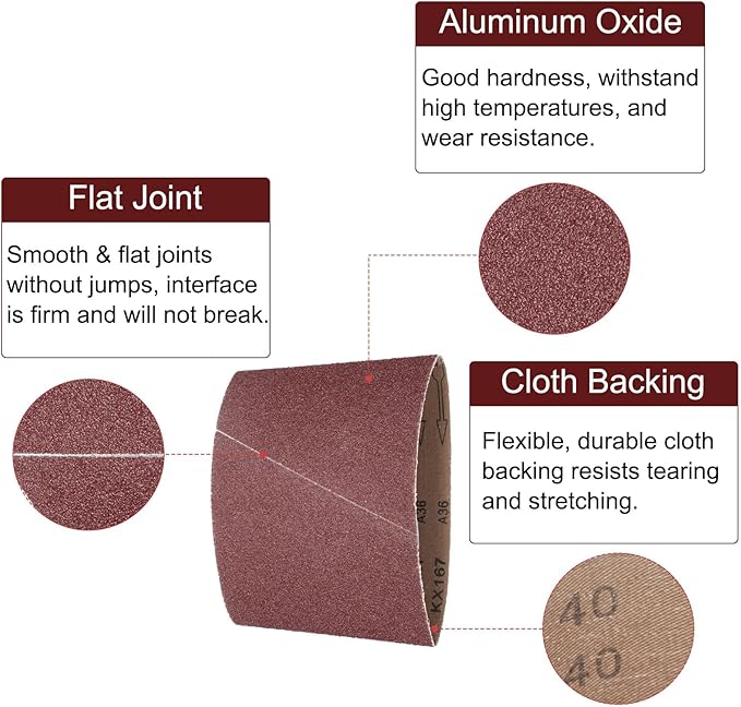 uxcell 5pcs 8" x 19" Sanding Belts 40 Grits Aluminum Oxide Abrasive Belt Sander Paper Sanding Papers for Metal Wood Grinding Polishing, Reddish Brown