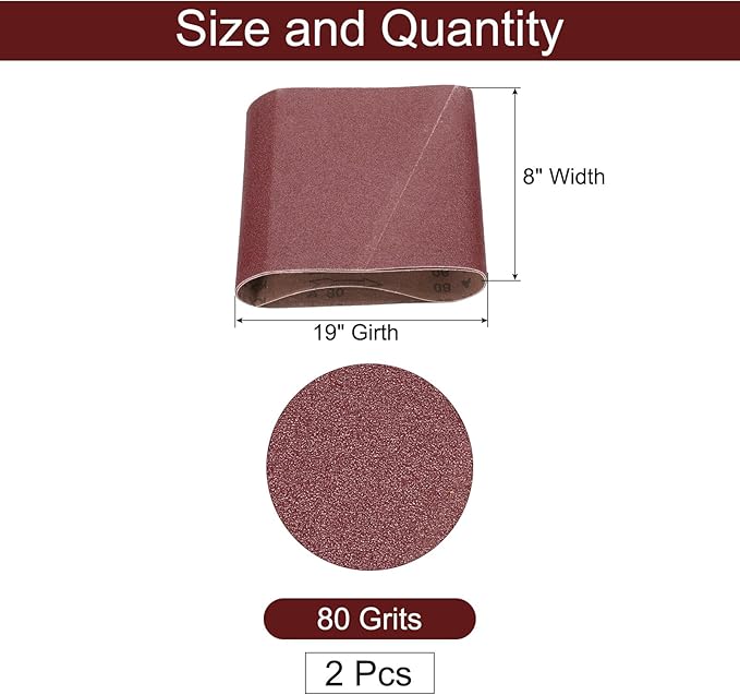 uxcell 2pcs 8" x 19" Sanding Belts 80 Grits Aluminum Oxide Abrasive Belt Sander Paper Sanding Papers for Metal Wood Grinding Polishing, Reddish Brown