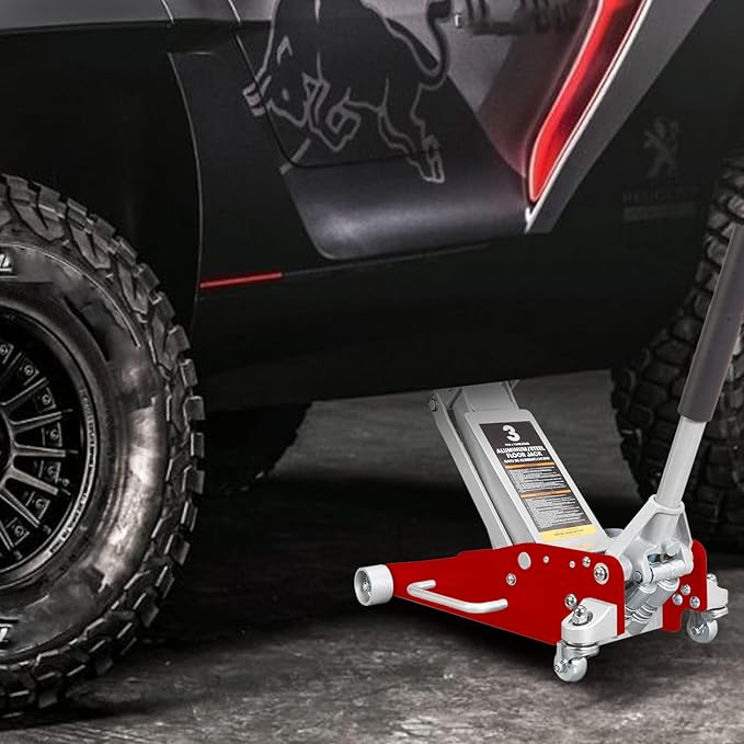 BIG RED TAM830011L Torin Hydraulic Low Profile Aluminum and Steel Racing Floor Jack with Dual Piston Quick Lift Pump, 3 Ton (6,000 lb) Capacity, RED