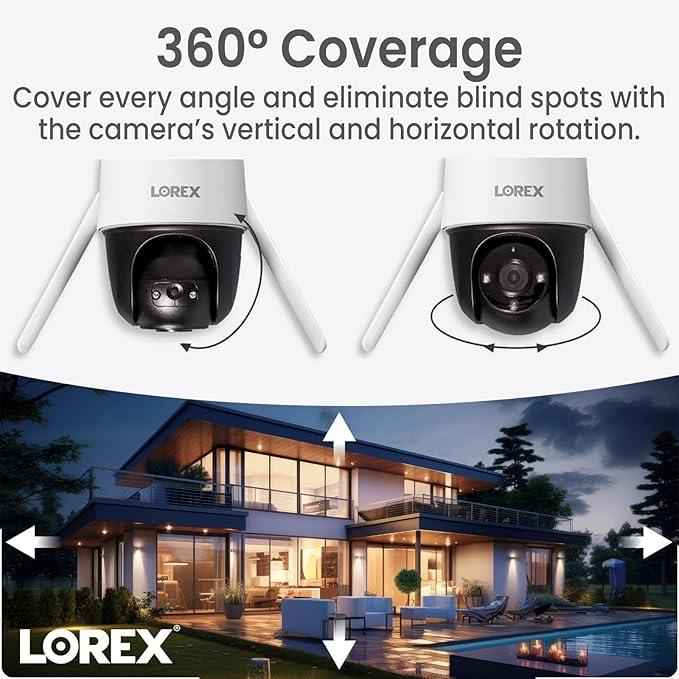 Lorex 2K Pan-Tilt Indoor/Outdoor WiFi Security Camera - Home Security Camera with 360 View Auto-Tracking, Color Night Vision, Person Detection, and Warning - Free 32GB Micro SD Card (2K White)