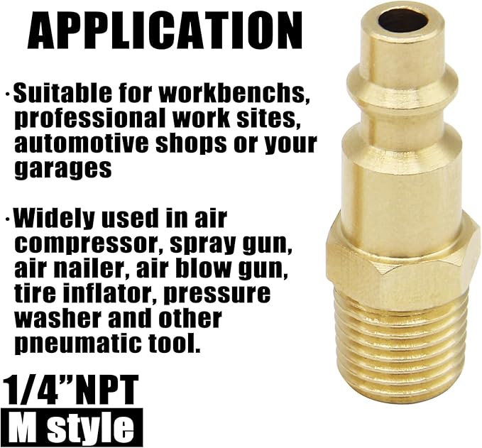Air Hose Fittings 1/4 inch NPT Male Thread Air Plug, Air Compressor Quick Connect Fittings Durable Solid Brass 300Psi (Industrial Type D, 10 Piece)