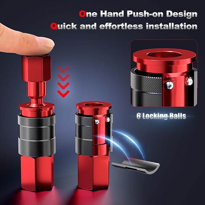 Universal Air Hose Fittings, 1/4 Inch NPT Quick Connect Air Coupler and Plug Kit, Aluminum Air Compressor Fitting Set, Industrial Pneumatic Air Tool Adapter Accessories - 14 Pieces Red