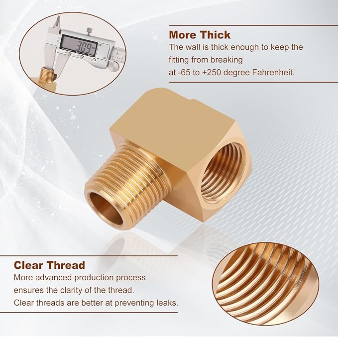 2pcs 3/8” Brass Fittings 90 Degree Barstock Street Elbow 3/8" NPT Male Pipe to 3/8" NPT Female Pipe 3/8 NPT Elbow Forged Brass Pipe Fittings