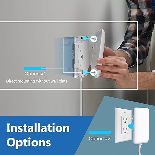 LIDER Flat-Face Outlet Extender with 3 Receptacles, Ultra-Thin Wall Plate Plug with Cord Extender and 3-Outlet Power Strip, 3ft Cord, LWE3-315-W, White
