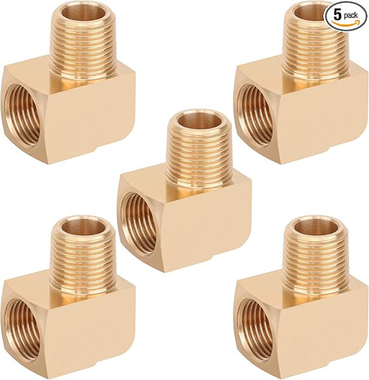 5pcs 1/2” Brass Fittings 90 Degree Barstock Street Elbow 1/2" NPT Male Pipe to 1/2" NPT Female Pipe 1/2 NPT Elbow Forged Brass Pipe Fittings