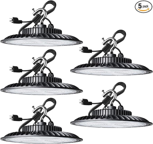 Lightdot 150W LED High Bay Light for Shop/Barn 5000K 22500LM (Eqv. to 600W HPS/MH) High Bay LED Lights with Plug for Commercial Warehouse Lighting-ETL Listed 5Pack