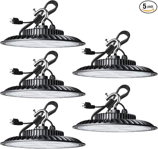 Lightdot 100W LED High Bay Light for Shop/Barn 5000K 14000LM (Eqv. to 400W HPS/MH) High Bay LED Lights with Plug for Commercial Warehouse Lighting-ETL Listed 5Pack