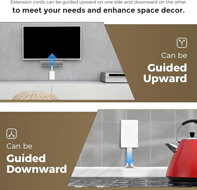 Outlet Concealer Power Strip-Outlet Cover Extender with 3AC Outlets-8ft Flat Plug Extension Cord,Universal Size,1625W for Kitchen, Home and Office,Child & Pet Safe(Dual 8 Foot)