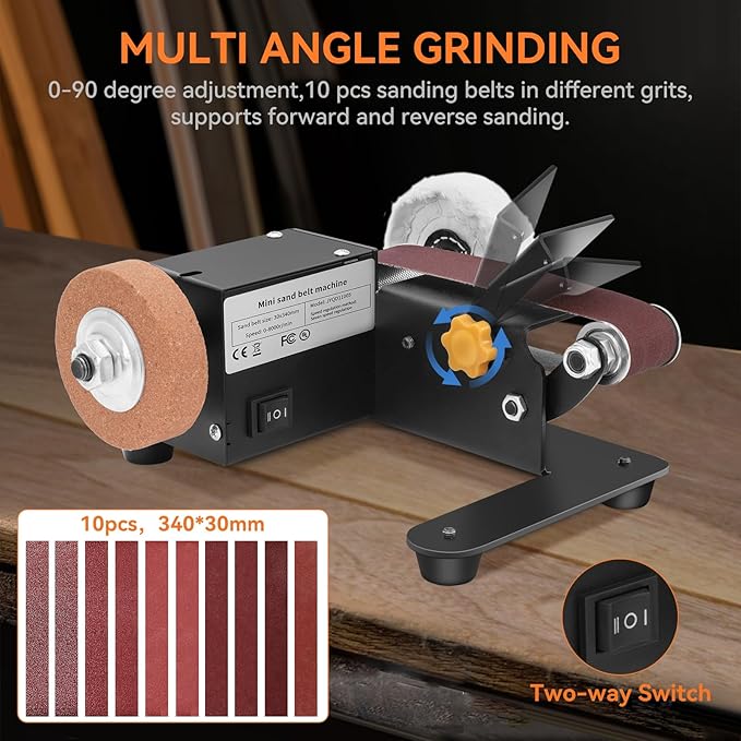Mini Belt Sander,Small Electric Knife Sharpener with Clamp Screw,Stable Power Belt Sander with Angle Adjustment,7 Speed Mini Bench Belt Grinder for Knife Sharpening,Metal Working,Craft and DIY