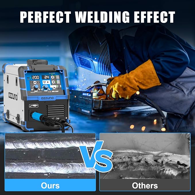AZZUNO 200A MIG Welder,110V/220V Dual Voltage multiprocess welder,Gas Gasless MIG Welding Machine,4 in 1 Flux MIG/Solid Wire/Lift TIG/Stick ARC Welder (Grey)